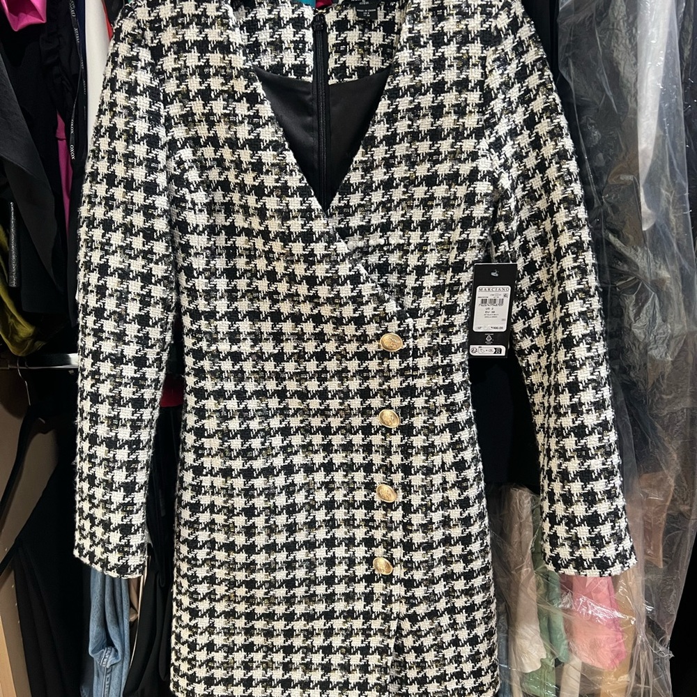 Marciano Black and White Houndstooth Dress
